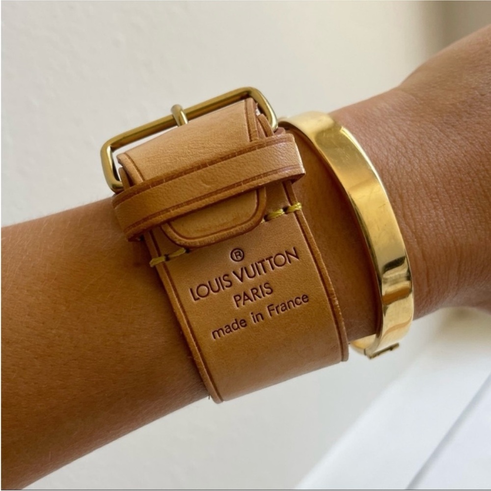 Louis Vuitton Tan Leather Wrap Bracelet with Gold-Tone Buckle